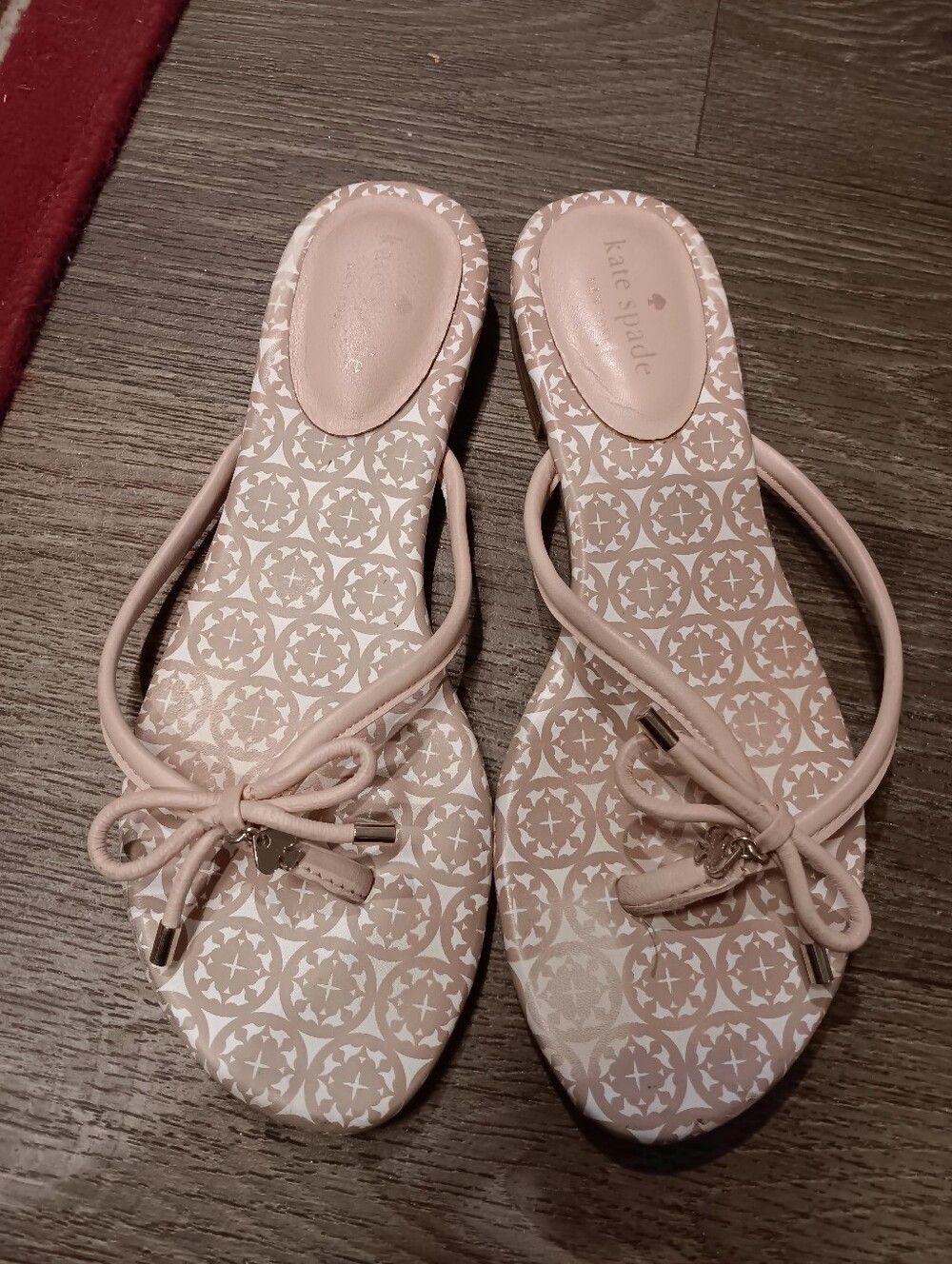 kate spade blush pink patterned bow sandals